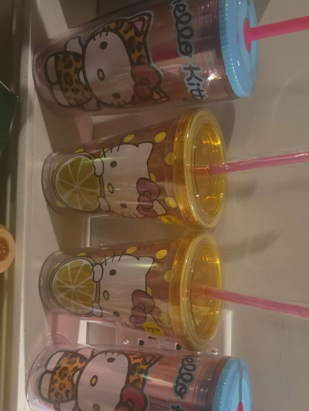 Hello Kitty Pink & Yellow Double Wall Party Tumblers with Straws